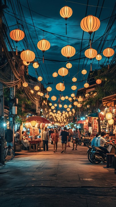 灯火通明的深夜街巷